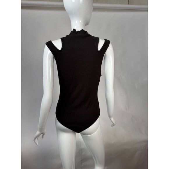 Free People Brown Ribbed LG Cold Shoulder Bodysuit With Mock Neck By Intimately - Picture 3 of 16